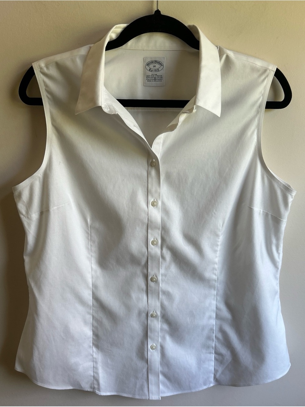 Brooks Brothers Women's White Supima Cotton Lycra Sleeveless Fitted Shirt Sz 14